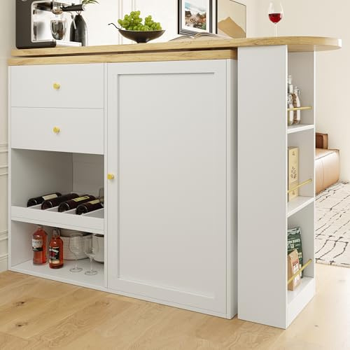 BXEYXE Tavolo da bar girevole a 360° (corpo principale 105 x 39 x 102 cm) con 2 cassetti e armadio scorrevole. 3 livelli di spazio aperto. adatto per sala da pranzo/studio/soggiorno, ecc