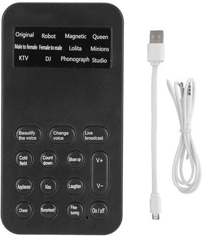 Pissente Changeur de Voix avec 12 Effets Vocaux et 8 Modes Sonores Fixes pour Streaming Karaoké Téléphone Ordinateur Carte Son Mini Universelle