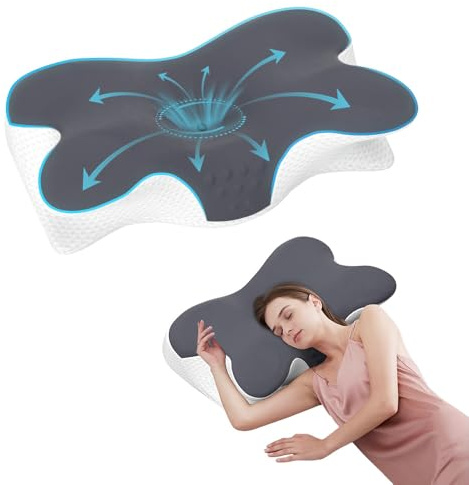Jpoht Cervical Neck Pillow for Neck Pain Relief, Ergonomic Neck Support Pillow for Sleeping, Contour Memory Foam Side Sleeper Pillow for Back Stomach Sleepers with Pillowcase