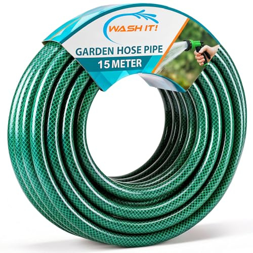 Reinforced Garden Hose Pipe - Weatherproof Kink Resistant Garden Hosepipe for Watering, Gardening and Cleaning Tasks - Strong Universal Water Hose Pipe - Durable Flexible Hosepipe (15m)