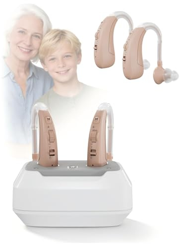 Amplificador de sonido con filtrado de ruido, ultraligero (6 g), carga rápida, 【Actualización 2026】volumen ajustable, 4 modos adaptativos, base de carga USB y 4 almohadillas auriculares