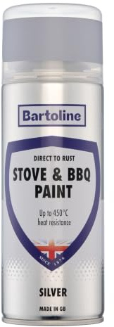 Bartoline Direct to Rust Stove & BBQ Paint Silver 400ml – Heat Resistant Up to 200°C, Metal Paint Spray, Primer Undercoat Topcoat, Rust Protection for BBQs, Stoves & Fireplaces