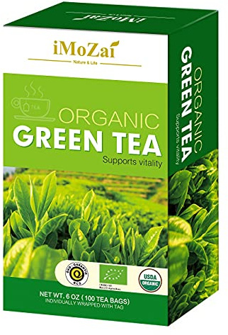 Imozai Organic Green Tea Bags 100 Count Individually Wrapped