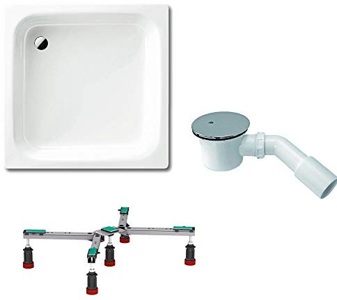KALDEWEI Sanidusch 90x90x14cm Stahl Duschwanne SET mit Füßen und Ablaufgarnitur