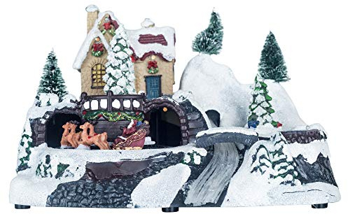 URBNLIVING Mehrfarbige LED-Weihnachtsdorf-Szene mit beweglichem Zug und leuchtendem Fluss