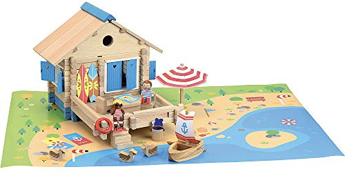 Jeujura - Maison Bord de l'eau 120 Pièces - Jeu Construction 5 Ans - 8076 | Personnages et tapis de jeu inclus - Valisette de rangement - Jeu en bois enfant - Imagination - Fabriqué en France