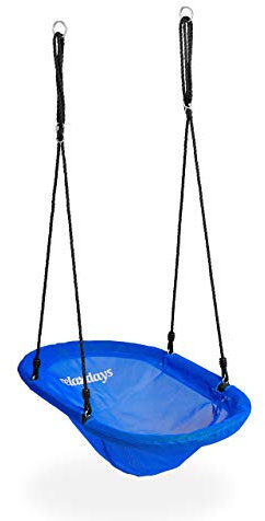 Relaxdays Nestschaukel Outdoor, für Kinder & Erwachsene, verstellbar, bis 100 kg, Garten Hängesessel 100 x 60 cm, blau