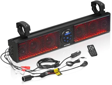 BOSS Audio Systems BRT26RGB IPX5 Weatherproof Bluetooth ATV Sound Bar - 26 Inches Wide, 4 inch Speakers, Tweeters, Amplified, Multicolor Illumination