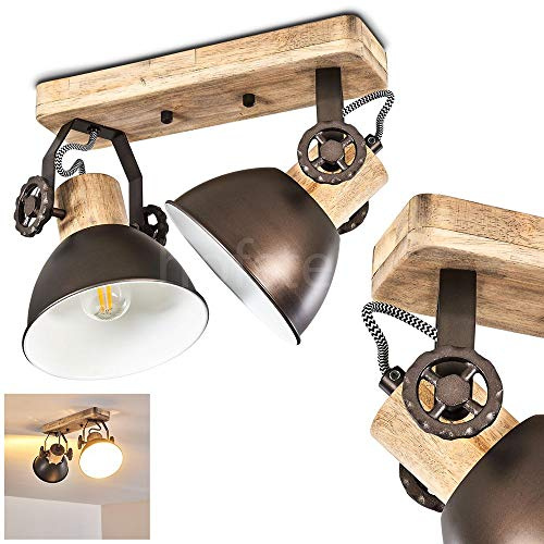 HOFSTEIN Deckenleuchte Orny, verstellbare Deckenlampe aus Metall/Holz in Braun/Weiß/Natur, moderne Leuchte im Industrial/Retro/Vintage-Design, 2 x E27, Wohnzimmer, Esszimmer, Schlafzimmer, Küche