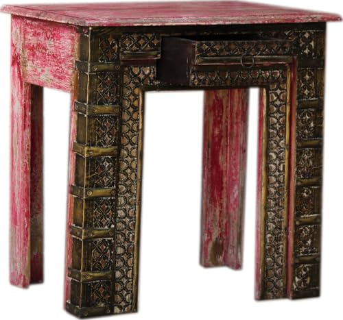 GURU SHOP Orientalischer Beistelltisch mit Messing Dekoration - Modell 2, 61x61x41 cm