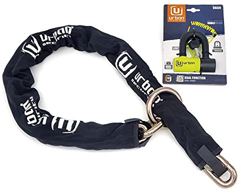 URBAN UR59K120L Antifurto Moto Catena Cravatta Alta Sicurezza Acciaio Speciale Indurito 13,5 mm e Solido Lucchetto Mini U 14 mm, Per Moto Scooter e Bicicletta Elettrica, 120 cm, Nero/Giallo