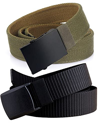 TENINE Män Fritidsbälte, Vändbart kanvasbälte för kvinnor och män, steglöst justerbart tygbälte (Militärt grönt & Brun, L 120cm)