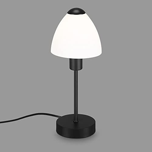 BRILONER - Lampada da tavolo con paralume in vetro, adatta per lampadina E14 non inclusa, max. 25 Watt, abat-jour per camera con interruttore su filo, colore: Bianco/Nero, 100 x 320 mm (DxH)