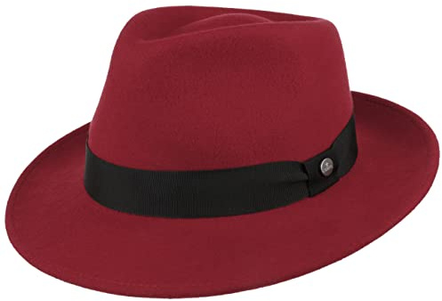 LIERYS City Filzhut Bogartform knautschbar wasserabweisend Damen und Herren Sommer Winter rot S (54-55 cm)