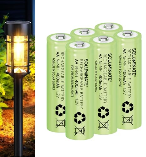 SOLUMINATE™ AA Rechargeable Solar Light Batteries 1.2V 400mAh NiMH (6-Pack)