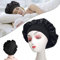 MUFEKUM Satin Schlafmütze, Satin Bonnet Seide Schlafhaube, Atmungsaktive Schlafkappe Nachtmütze Bonnet, Große Satin haube zum Schlafen Weiche Satin Haube für Damen Mädchen (Schwarz)