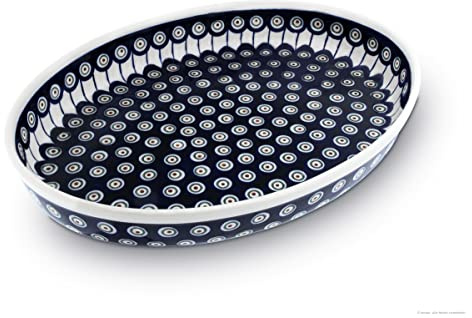 Original Bunzlauer Keramik Auflaufform 2,3 Liter oval 35,5x27x6,5 cm, Dekor 8
