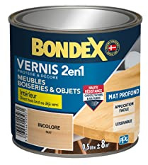 BONDEX Vernis 2 en 1 Haute Résistance Incolore Mat Intérieur Incolore 0,5 L | Vernis Protecteur, Vernis Imperméabilisant A Haute Résistance, Application, Bondex, Expert du Bois, Intérieur, Mat