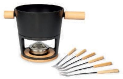 Stöckli 7576.80 Service à fondue au fromage en bois et fonte, Noir