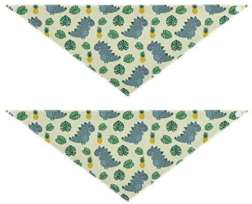 2 Stück Hundehalstücher Haustier Bandana Schal Druckknopf Dreieck Lätzchen Halstuch Set Haustier Urlaub Zubehör Dekor für kleine bis große Welpen Hunde Katzen Medium Cute Dinosaurier mit Ananas