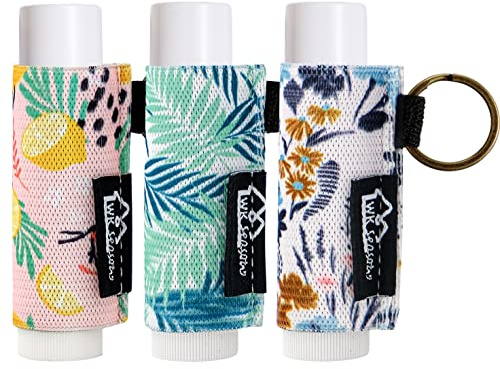 WK IEASON Lip Balm Holder Keychain, Stocking Stuffers for Teen Girls, 3PCS Clip on Lip Gloss Holder Compatible With Chapstick, Burt's Bees Sleeves Holder Key Chains Women Cute Elastic Lipstick Holder