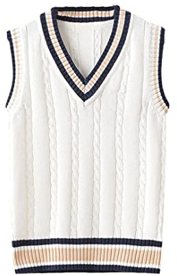 Pull Gilet Homme Épais Col V Sans Manches Tricot Pulls Gilets, blanc, M