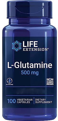 Life Extension, L-Glutamine, 500mg, High Dose, 100 Vegan Capsules, Lab-Tested, Gluten Free, Vegetarian, Soy Free, GMO Free