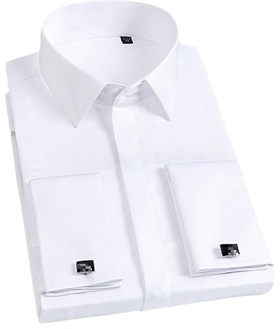 keusyoi Camicia da Uomo con Polsini alla Francese Camicia da Uomo in Cotone con Bottoni Ricoperti Slim Fit Camicie da Smoking da Uomo con Gemelli