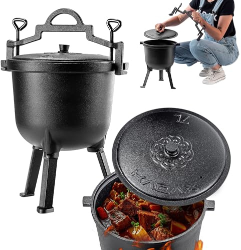 KADAX Chaudière de chasse, casserole en fonte avec pieds, four hollandais en fonte pour jardin, feu de camp, camping, barbecue, brasero avec couvercle (7L)