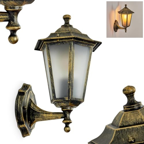 HOFSTEIN Außenwandleuchte Loria FROST, Außenwandlampe aus Metall/Milchglas in Braun-Gold, Wechselscheiben Klar, Wandleuchte im Retro/Vintage/Landhaus-Stil, E27, IP44, Eingangsbereich, Haustür