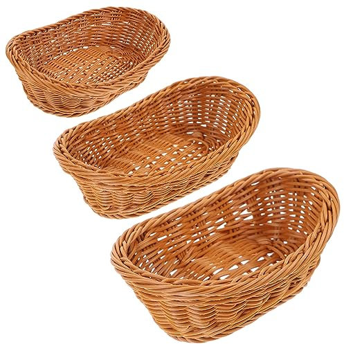 Zerodeko 3pcs Imitation Rattan Bread and Fruit Basket Natural Material Kitchen Storage for Fruits Vegetables and Snacks for Home and Restaurant Use