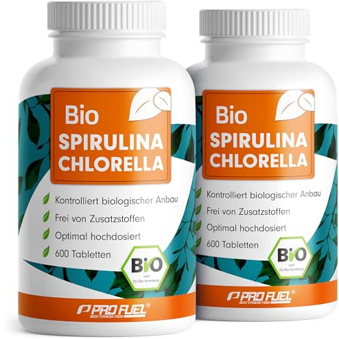 Bio Spirulina & Chlorella Presslinge 1200x - optimal hochdosiert - 3000 mg Spirulina & 3000 mg Chlorella aus kontrolliertem Bio-Anbau - laborgeprüft mit Zertifikat - 100% vegan