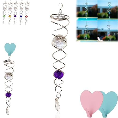 Gazing Ball Spiral Tail Wind Spinner, Decorative Spiral, Gazing Balls for Gardens 12 Inch Gazing Ball, Decorative Spiral Wind Chime, Homefined Decorative Spiral, Garden Decoration (Purple,12in)