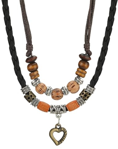 Casisto.J Leder Halskette Herren Damen Boho Schmuck Kette, Doppellagige Verstellbare Vintage Bohemian Türkis Anhänger Lederkette Kommt in Schmuck Geschenk Box