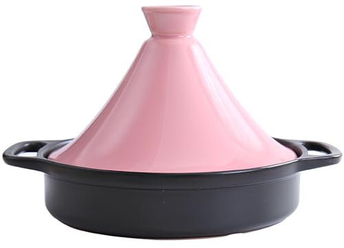 WXFKLDJ Tajine Marmite en Céramique Tajine Ustensiles De Cuisine Tajine avec Base en Fonte Émaillée Marmite À Tajine avec Poignée Casserole Antiadhésive,Rose