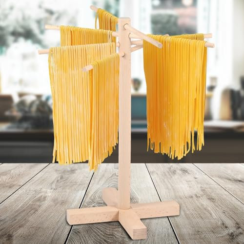 BUTORY Pasta Drying Rack Wood Noodle Drying Rack with 8 Bar Handles Detachable Pasta Stand Dryer Multipurpose Homemade Fresh Noodle Hanger for Quick Drying Pasta and Spaghetti Noodle #