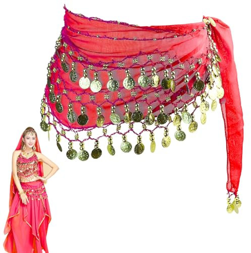 FERCAISH 1 Stück Damen Bauchtanz Hüfttuch, Tanztuch mit Münzen, Chiffon Hüfttuch, Bauchtanz Münztuch, Bauchtanz Kostüm Münzgürtel, für Bauchtanz Lateinamerikanische Tänze