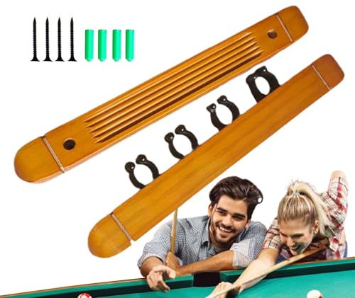 Acunny Halterung für Billardstangen, Halterung für Billardstangen – 4 Queue-Klemmen aus Hartholz, Wandhalterung aus für Billard-Queue-Stöcke, Wandhalterung für Billardstöcke