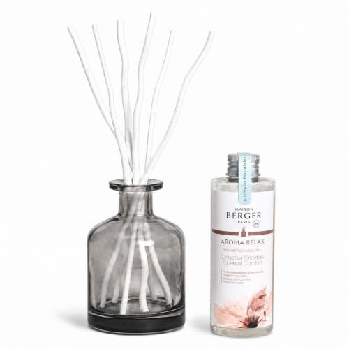 MAISON BERGER Bouquet Aroma Relax Raumduft 180 ml | Raumduft-Diffusor Aroma Relax, orientalisch, graues Glas 180 ml, 6 Stäbchen, passiv ohne Flamme