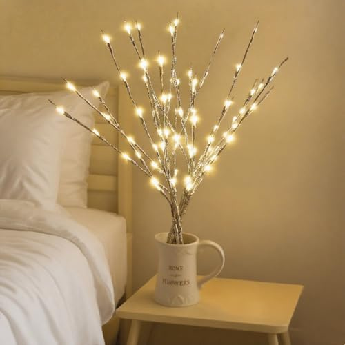 HFHungkeong LED Zweiglicht USB Betrieben Künstlich Beleuchtete Zweige mit 120 Warmweißen LED-Lichtern, 6 Stück Beleuchtete Zweige für Vasen, Feiertage Weihnachten Kamin Schlafzimmer Tischdekoration