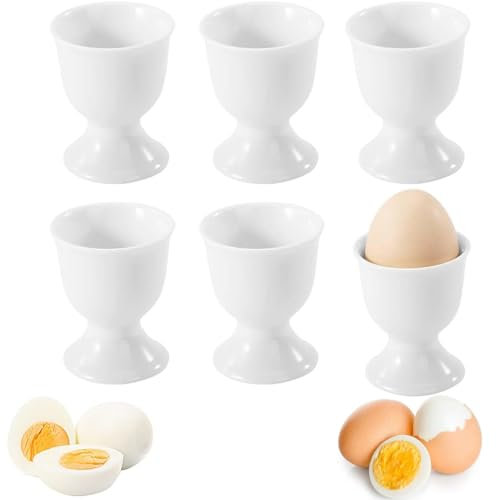 Bssowe 6 Pezzi Portauovo in Ceramica, Portauova in Ceramica Set, Portauova per Colazione, Portauovo alla Coque, Porcellana portauova in Porcellana, 7 x 5,1 cm per Uova Sode e alla Coque, Bianco