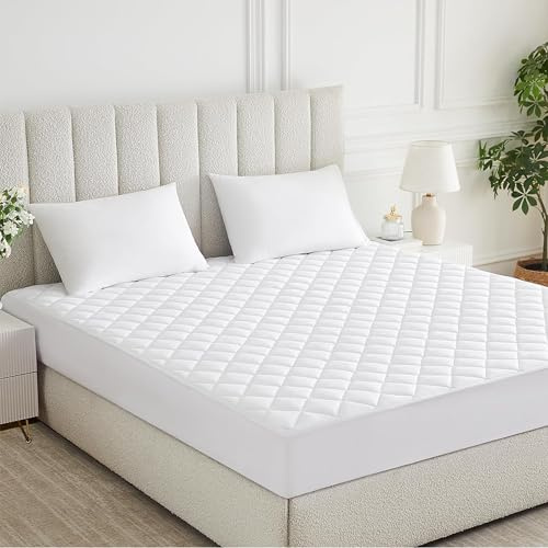 Simply Amelia Quilted Mattress Protector Double 30cm Deep Mattress Topper Cover Anti-Allergy Breathable Easy Care Machine Washable Fitted Mattress Cover (White, 135x190 cm)