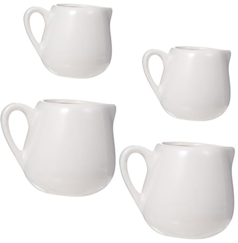 LALADEFIEE Mini-pichets à Sauce En Céramique Avec Anse 100 Ml Et 50 Ml, Pots à Lait Porcelainés, Récipient à Expresso Pratique Pour Service De Sauces Et Lait, Lot De 4 Pour Usage Quotidien Cuisine