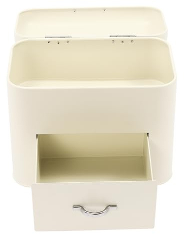 Fyssnn Double Layers Bread Bin Metal Bread Bins for Kitchen 30 * 20.5 * 26.5 cm Bread Storage Box Drawer Type Bread Boxes Suitable for Storing Bread Pastries and Other Daily Necessities (Milky White)