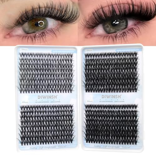 DIWINSH Lösögonfransar 640 st Klusterfransar 9–16 mm DIY Individuella FransföRläNgningar D-Curl Ögonfranskluster 30D-40D-50D-60D Naturlig Fransförlängningskit Volym Lash Kluster för Nybörjare