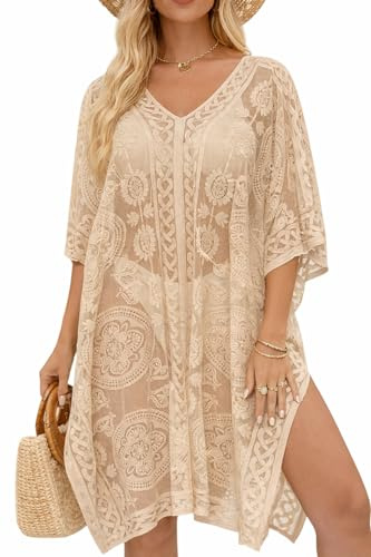 colornival Damen Bademode Überwurf für Strand und Pool, Spitze V-Ausschnitt Badeanzug Kleid, Bikini Überwurf