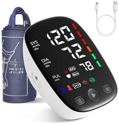 Upper Arm Blood Pressure Monitor with Wide Range Cuff That fits Standard to Large Adult Arms, Large LED Display, Irregular Heartbeat Detector, Clinically Validated, USB-C Power Cable
