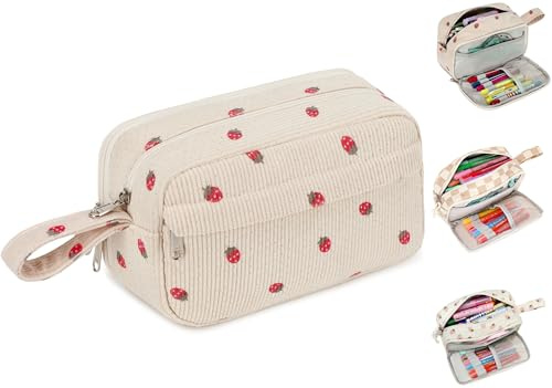 LEDAOU Astuccio portapenne, grande capacità, con cerniera, materiale scolastico per adolescenti e ragazze, fragola, 22 x 12 x 9 cm, Astuccio scolastico