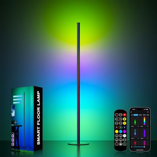 Meewata LED Stehlampe Wohnzimmer, Aufgewertete140cm Ecklampe RGB Dimmbar mit Fernbedienung und APP, 16 Millionen Farben, Musikmodi, DIY-Modus & Timing-Funktion für Schlafzimmer, Spielzimmer, Büro