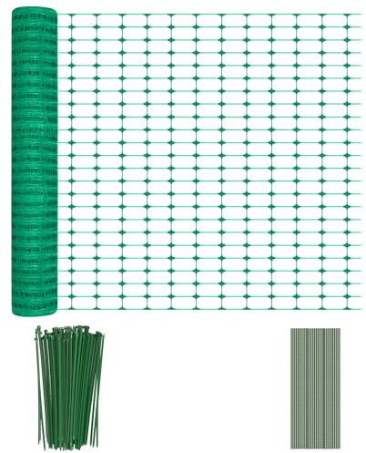 MAYTIIMO Weidezaun 80 m Hühnerzaun mit Bodennägeln & Bändern Kunststoff Absperrzaun Schutznetz Hundezaun Multifunktioneller Begrenzungszaun Schafzaun Geflügelnetz Warnnetz, Höhe 100 cm, Grün